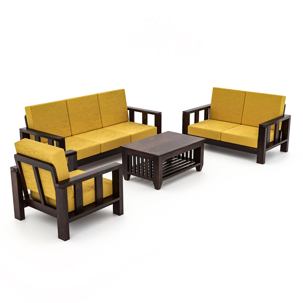 Premium Solid Sheesham Wood 6 Seater Wooden Sofa Set (3+2+1) | Walnut Finish
