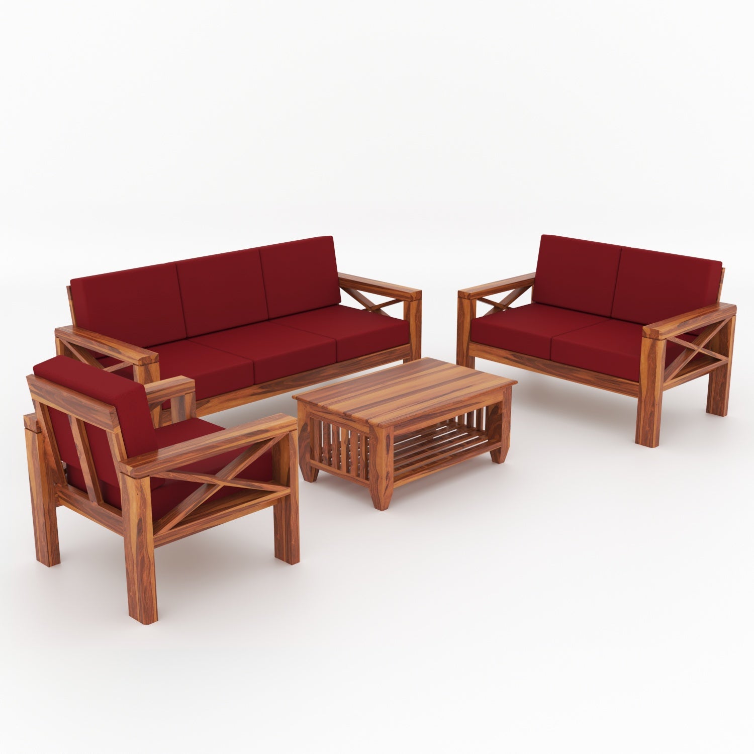 Alexandria Sheesham Wood 6 Seater Sofa Set | Natural Finish