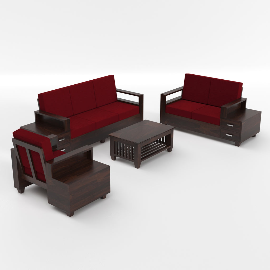 Premium Solid Sheesham Wood 6 Seater Sofa Set with Storage | Walnut Finish