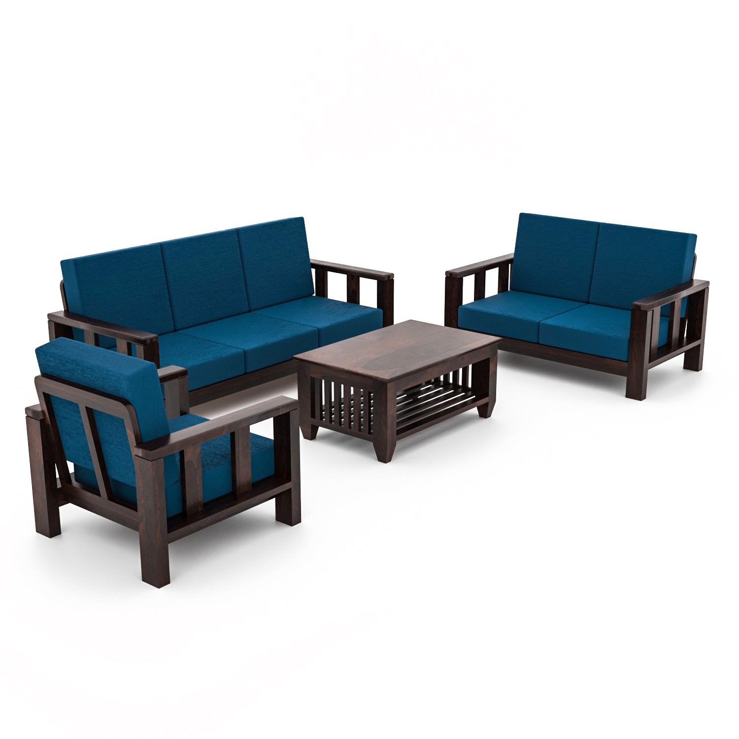 Premium Solid Sheesham Wood 6 Seater Wooden Sofa Set (3+2+1) | Walnut Finish