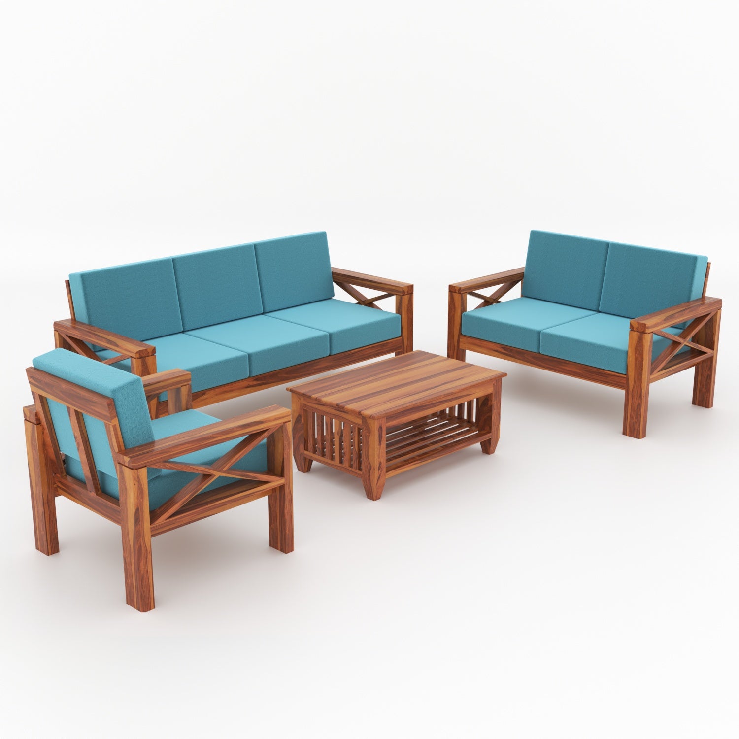 Alexandria Sheesham Wood 6 Seater Sofa Set | Natural Finish
