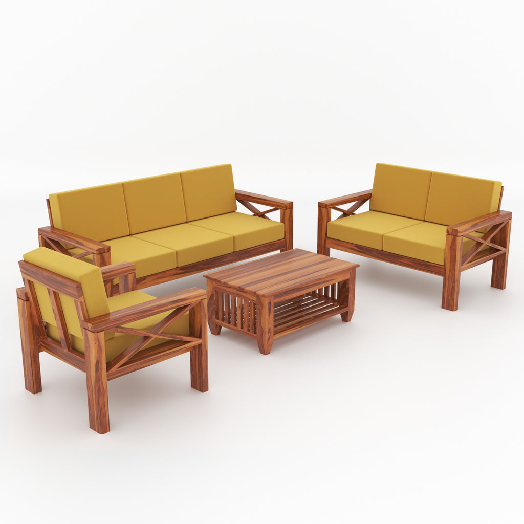 Alexandria Sheesham Wood 6 Seater Sofa Set | Natural Finish