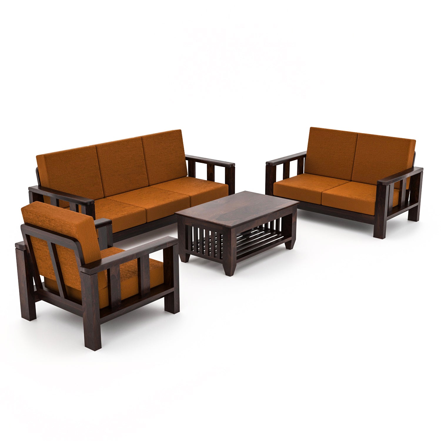 Premium Solid Sheesham Wood 6 Seater Wooden Sofa Set (3+2+1) | Walnut Finish