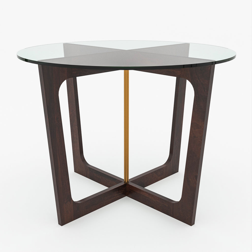 Aerith 4 Seater Round Solid Wood Glass Top Dining Table Set