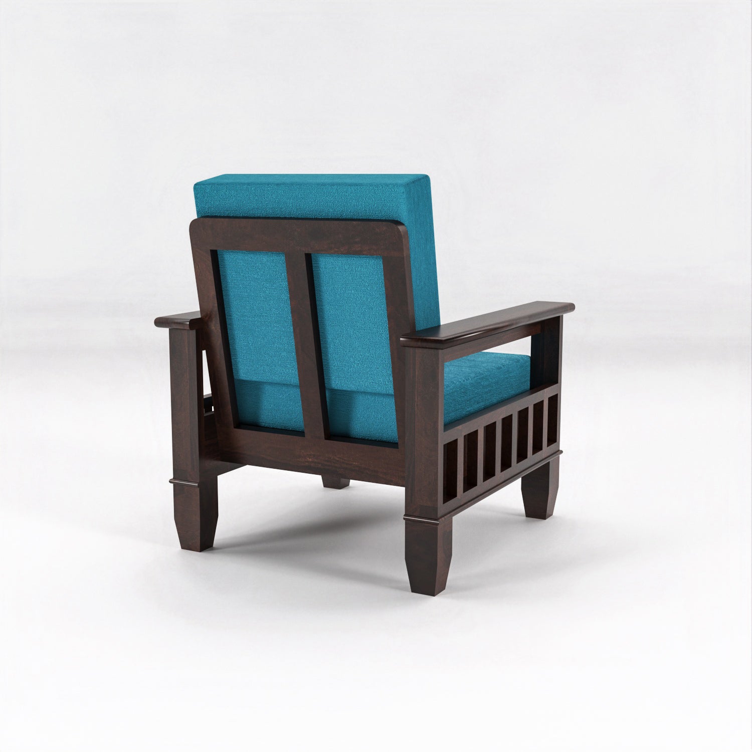 Solid Sheesham Wood Single Seater Sofa Chair with Teal Upholstery – Walnut Finish