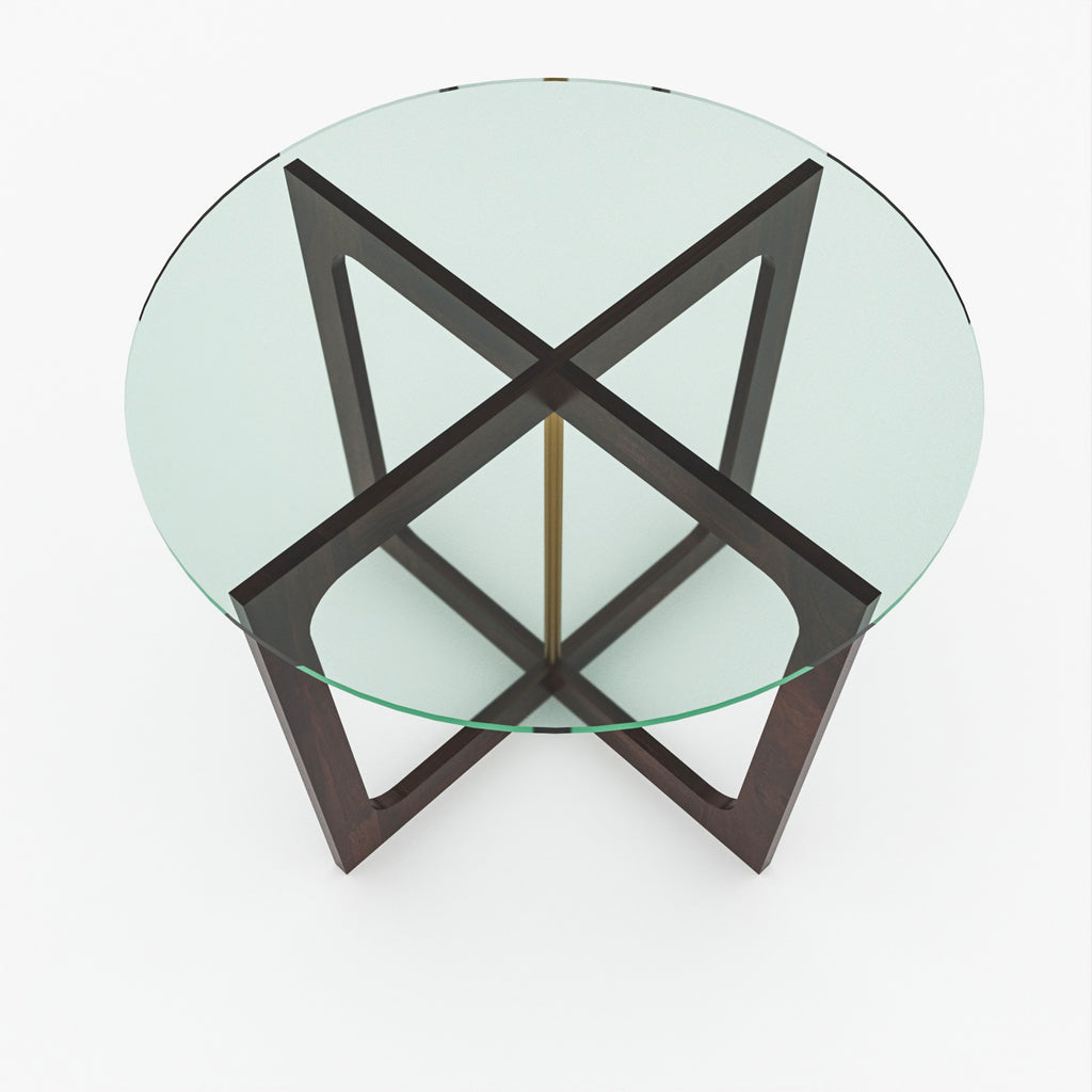 Aerith 4 Seater Round Solid Wood Glass Top Dining Table Set