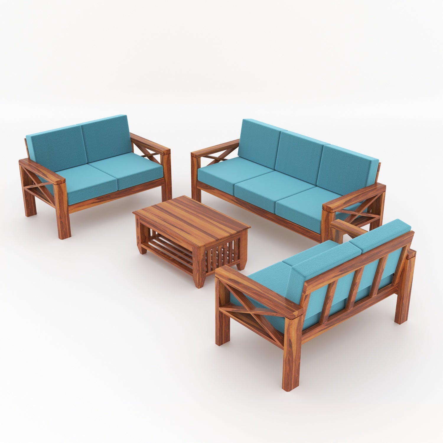 Moscow Solid Wood 7 Seater Sofa Set | Natural Finish