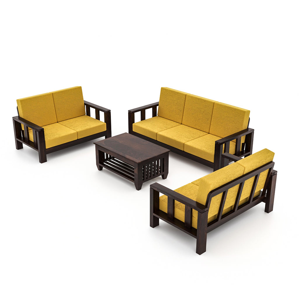 Solid Sheesham Wood 7 Seater Wooden Sofa Set For Modern Living Room