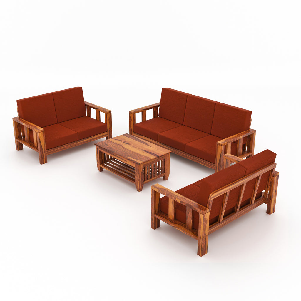 Solid Sheesham Wood 7 Seater Wooden Sofa Set | Natural Finish