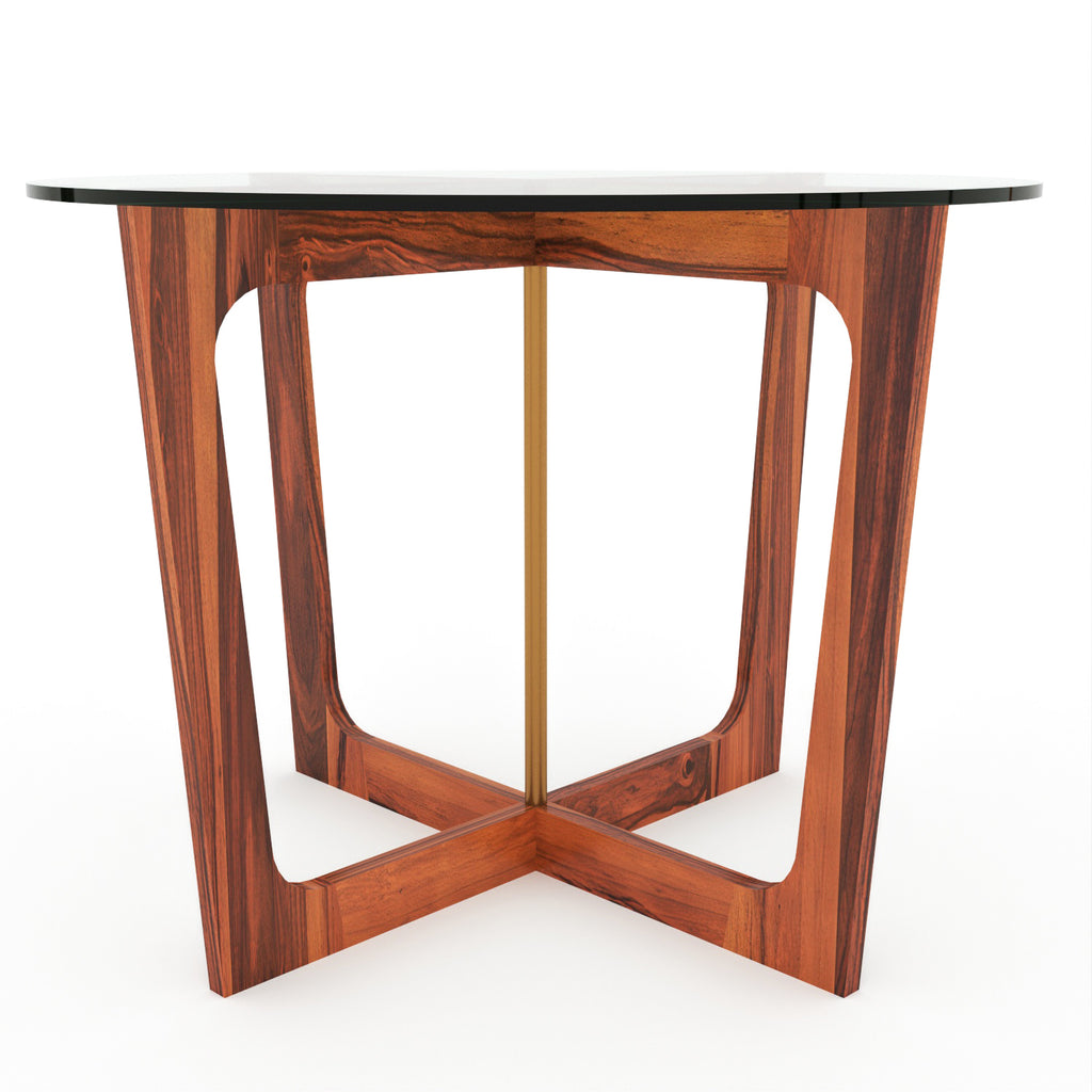 Aerith 4 Seater Round Solid Wood Glass Top Dining Table Set