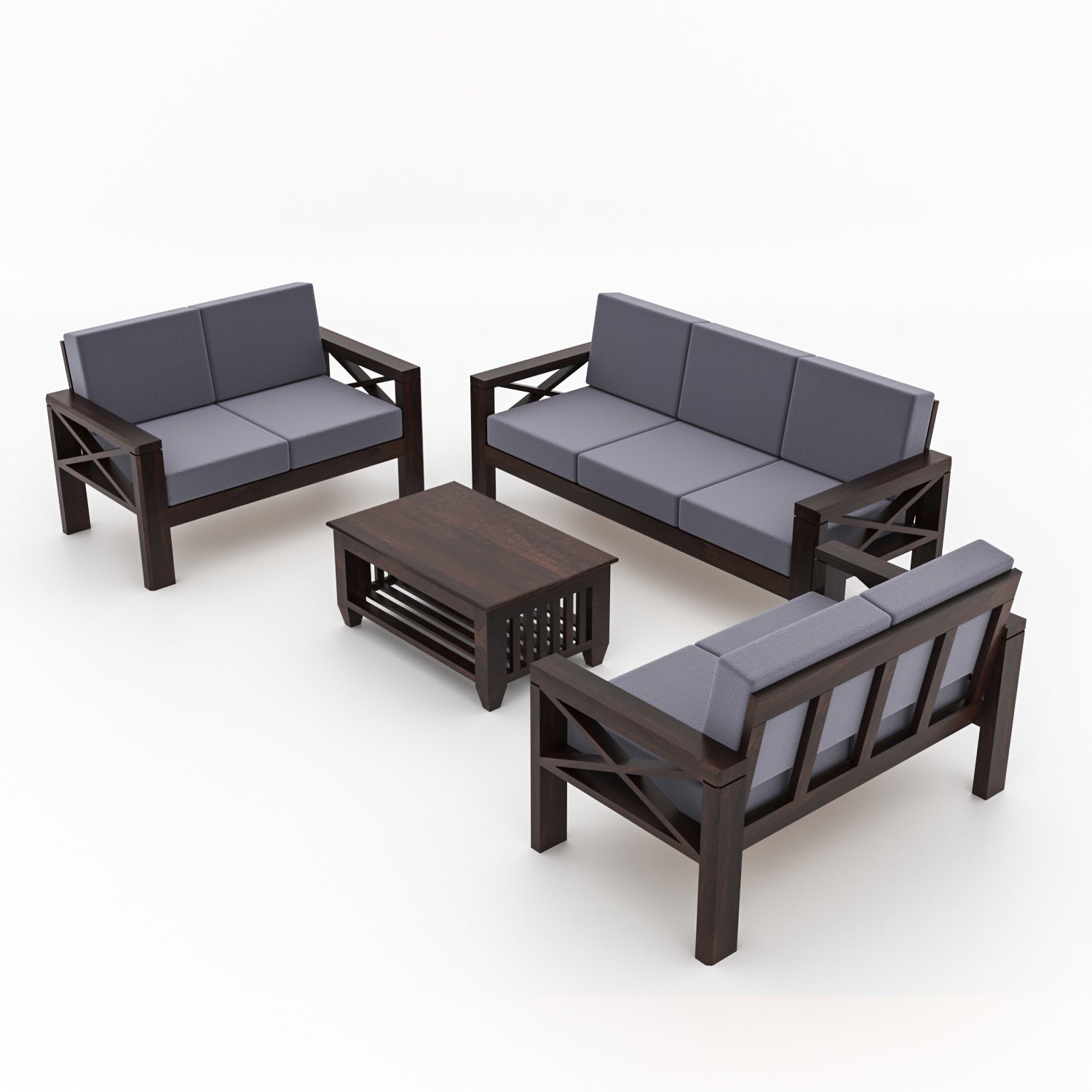 Moscow Solid Wood 7 Seater Sofa Set | Walnut Finish