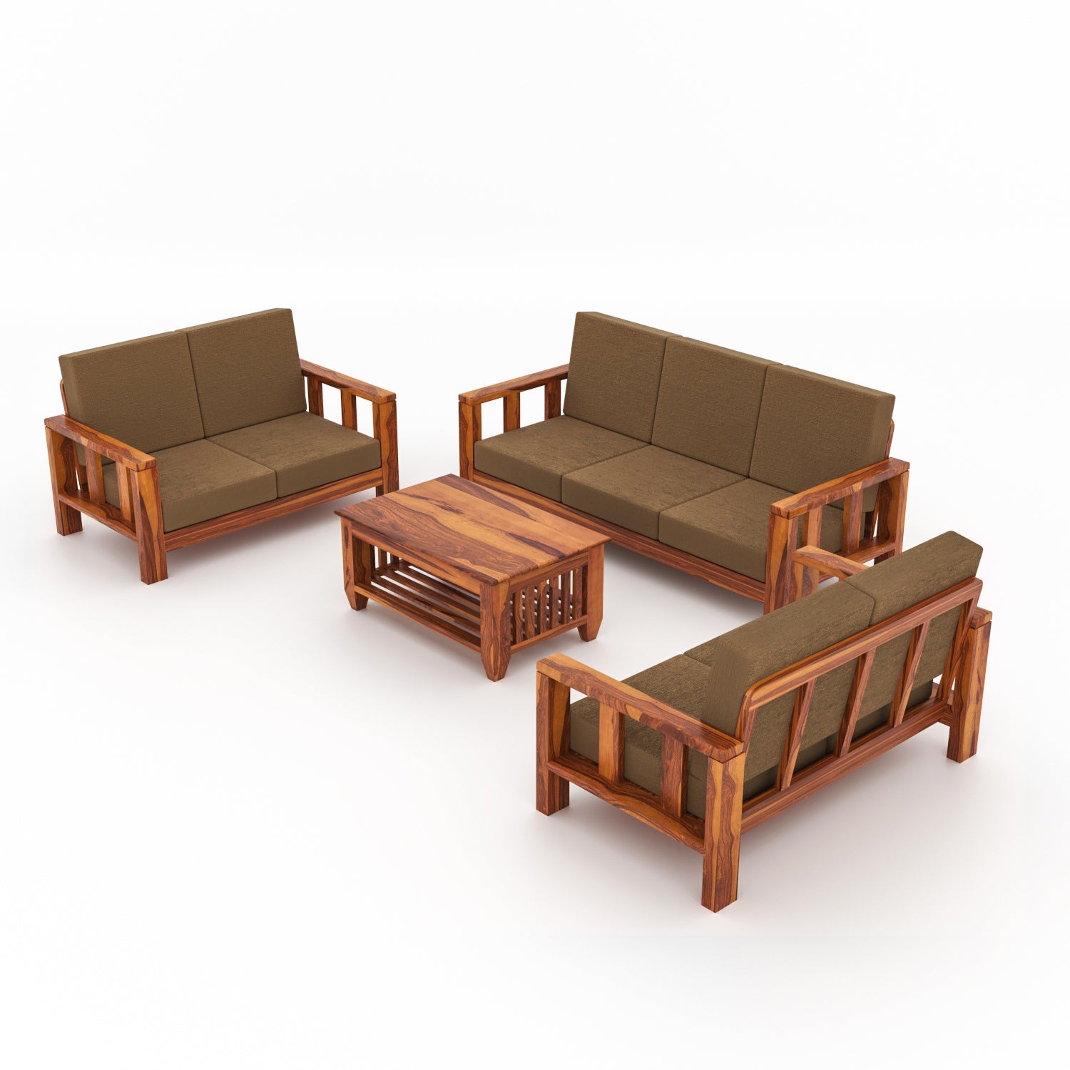 Solid Sheesham Wood 7 Seater Wooden Sofa Set | Natural Finish