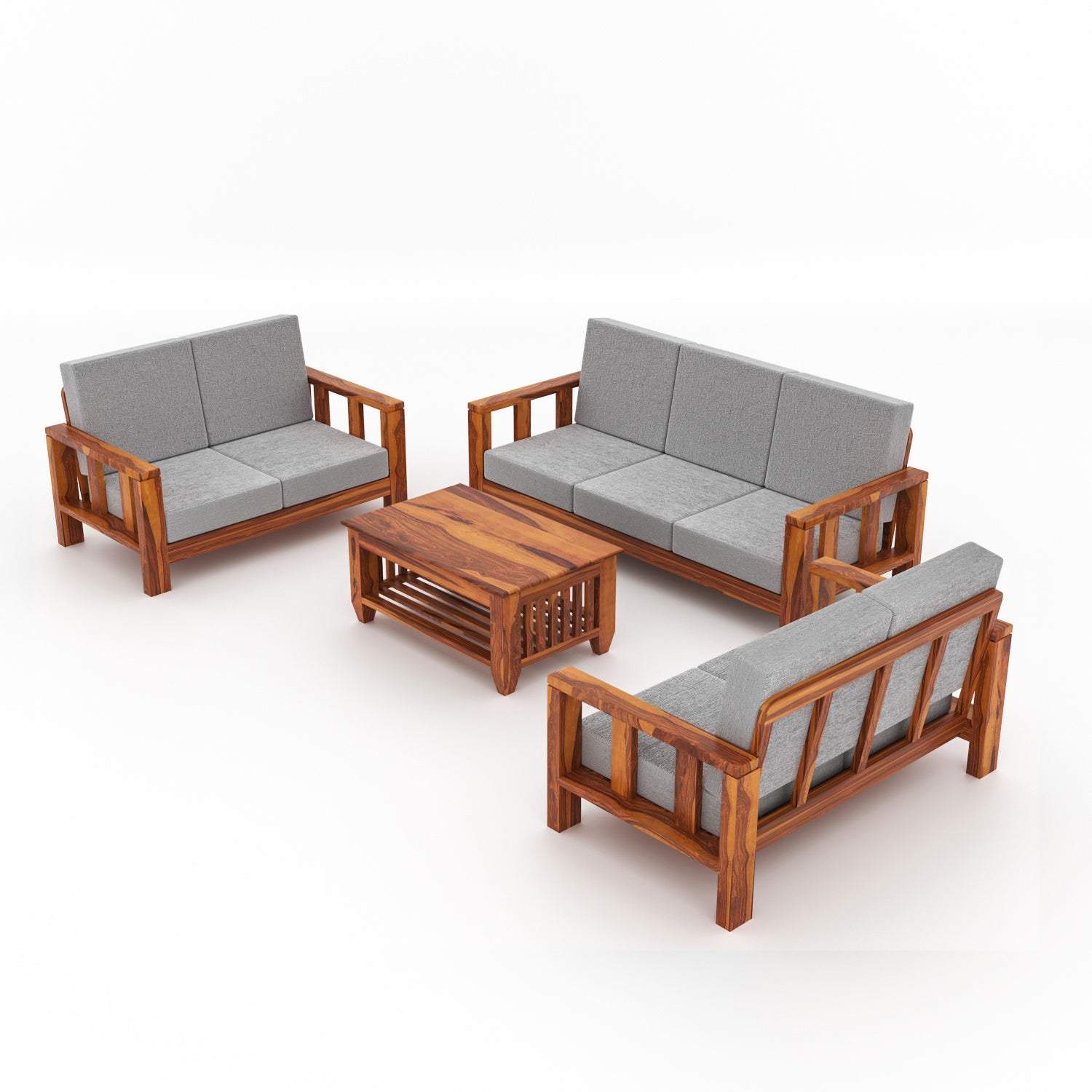 Solid Sheesham Wood 7 Seater Wooden Sofa Set | Natural Finish