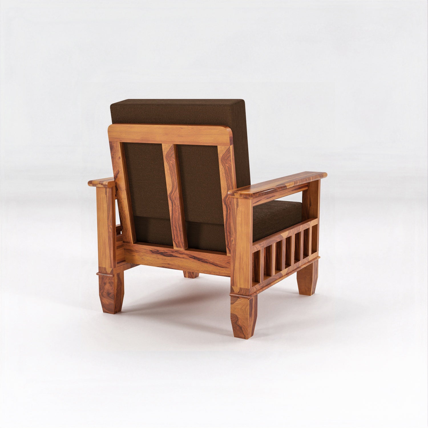 Solid Sheesham Wood Single Seater Sofa Chair with Blue Upholstery – Natural Finish