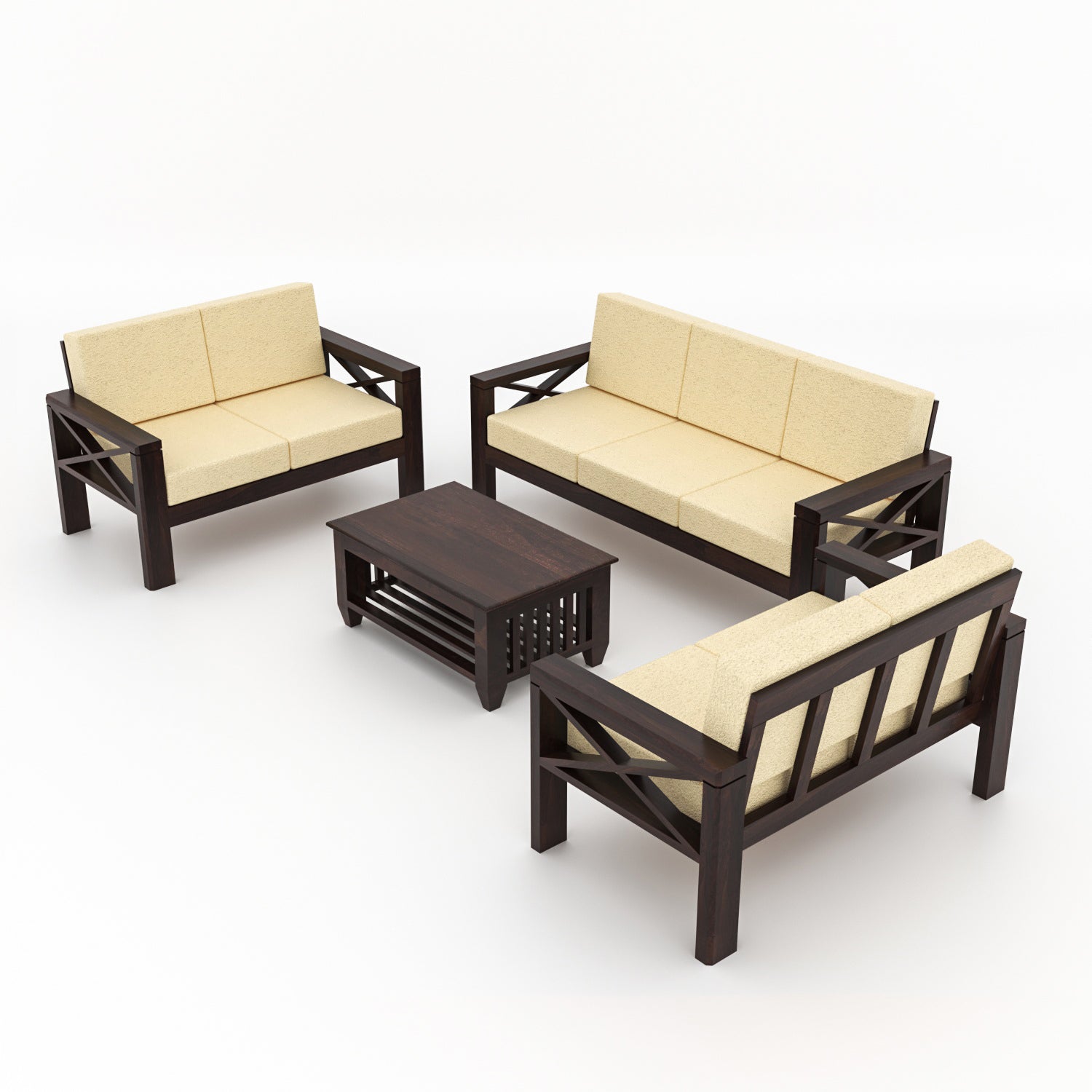 Moscow Solid Wood 7 Seater Sofa Set | Walnut Finish