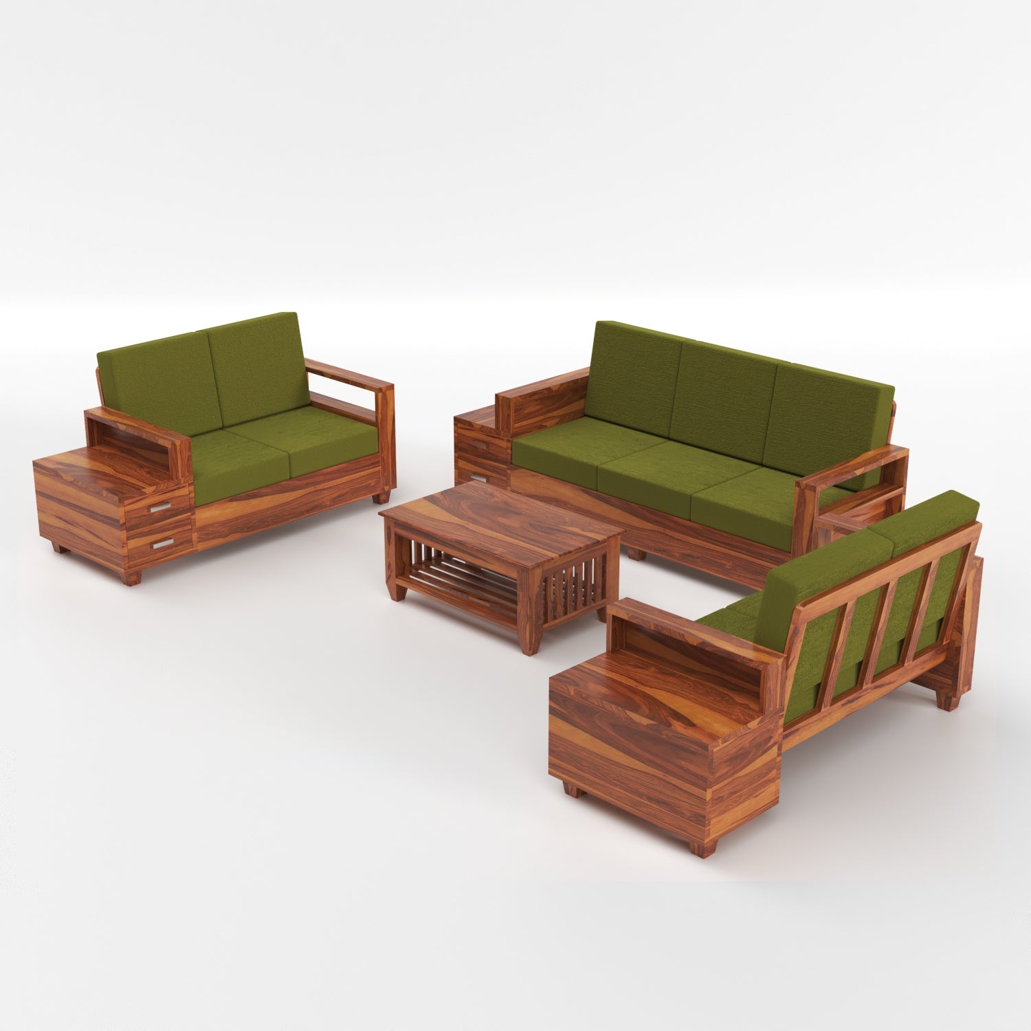 Solid Sheesham Wood 7 Seater Wooden Sofa Set with Side Drawer