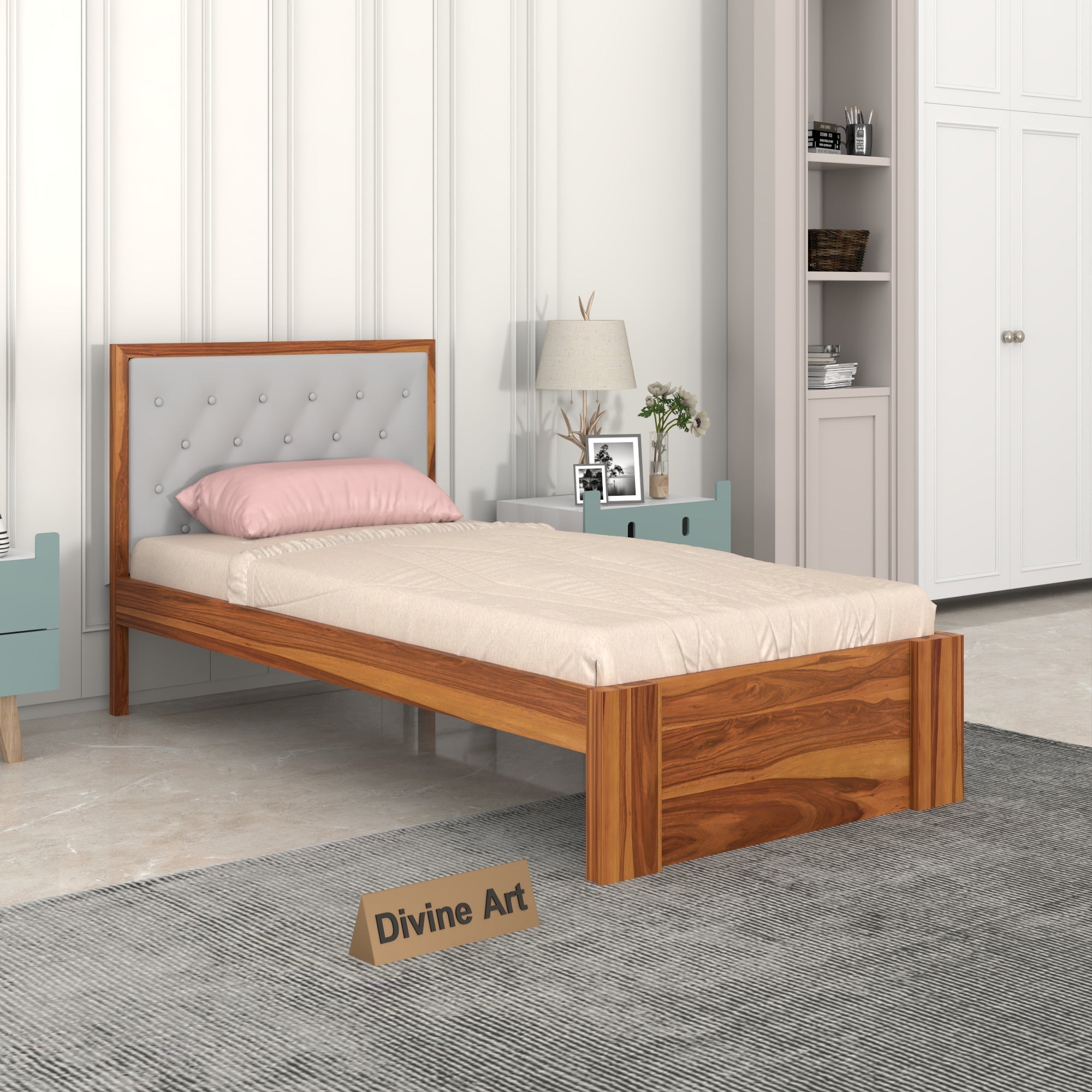 Solid Sheesham Wood Single Bed without storage