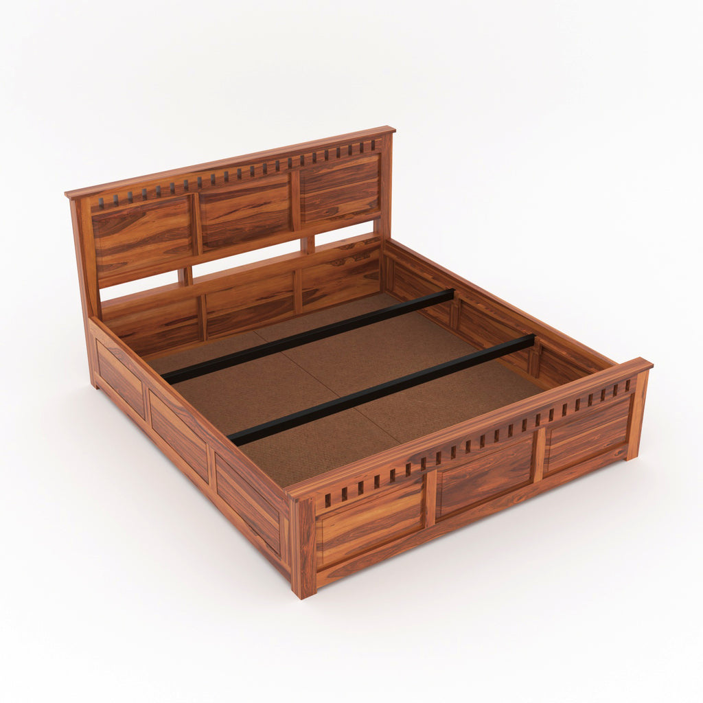 Vireth Solid Sheesham Wood Queen Size Bed with Storage
