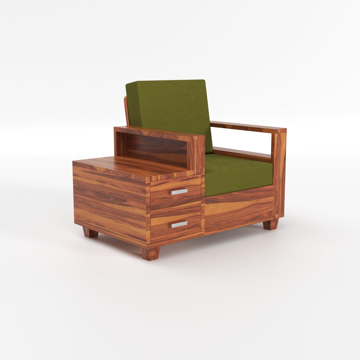 Colaba Sheesham Wood 1 Seater Sofa with Side Box Drawer | Natural Finish