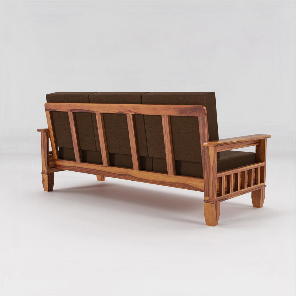Solid Sheesham Wood 3 Seater Sofa  For Livingroom– NaturalFinish