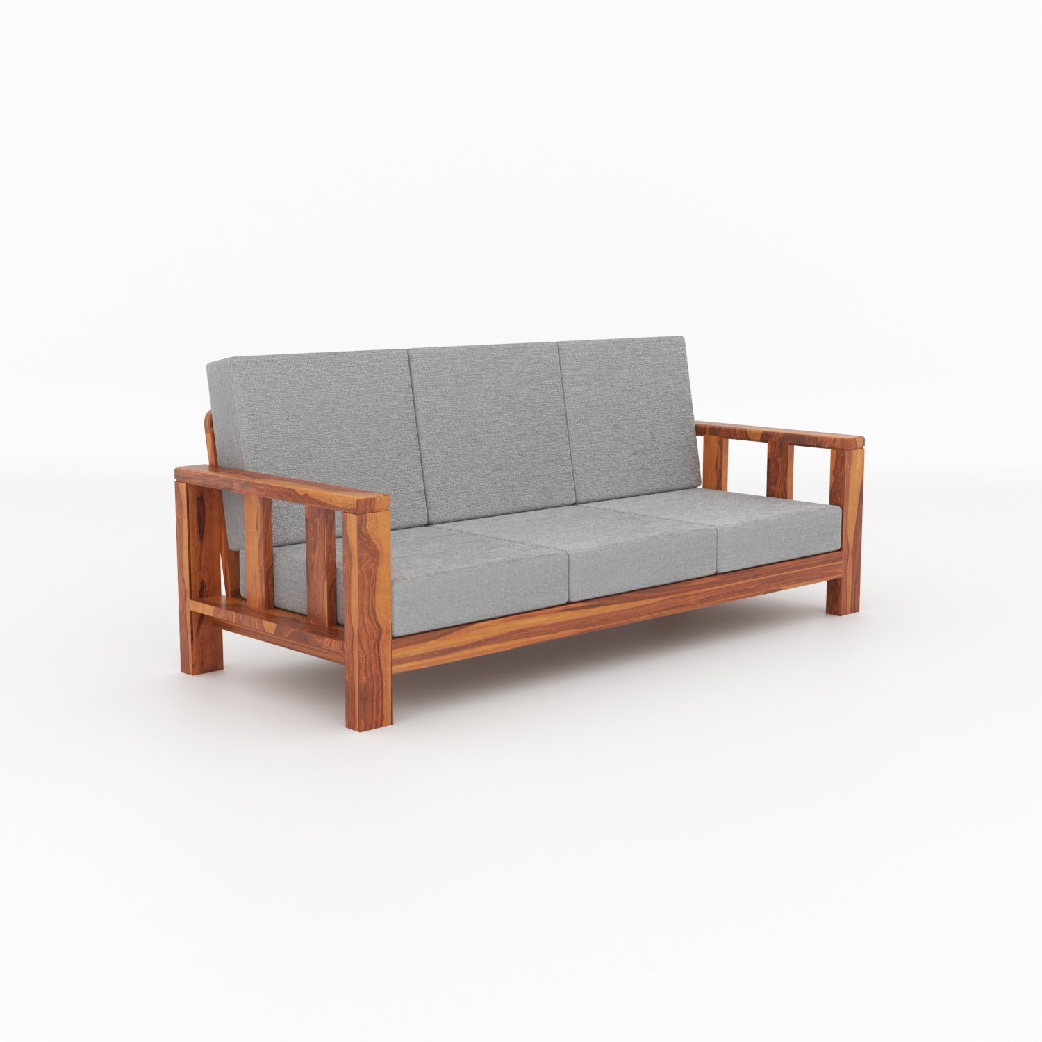 Solid Sheesham Wood 3 Seater Sofa – Natural Finish