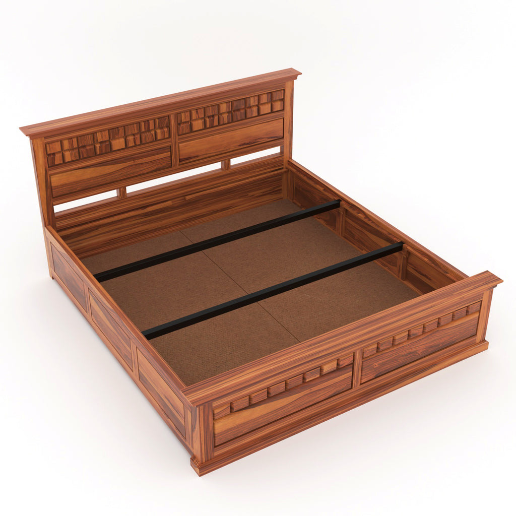 Zoryn Solid Sheesham Wood King Size Bed with Storage