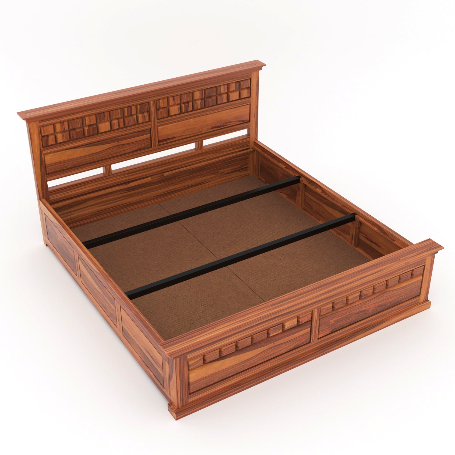 Zoryn Solid Sheesham Wood King Size Bed with Storage