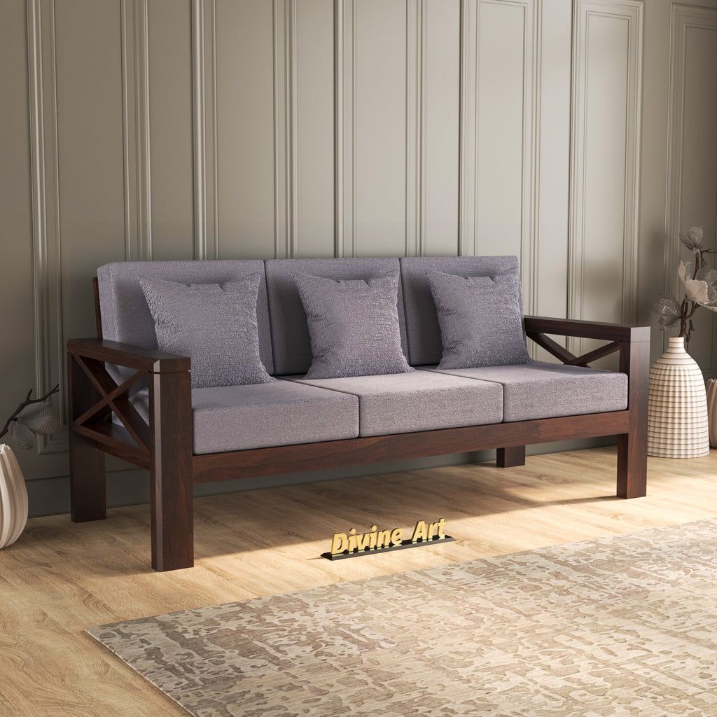 Solvane Sheesham Wood 3 Seater Sofa  | Walnut Finish