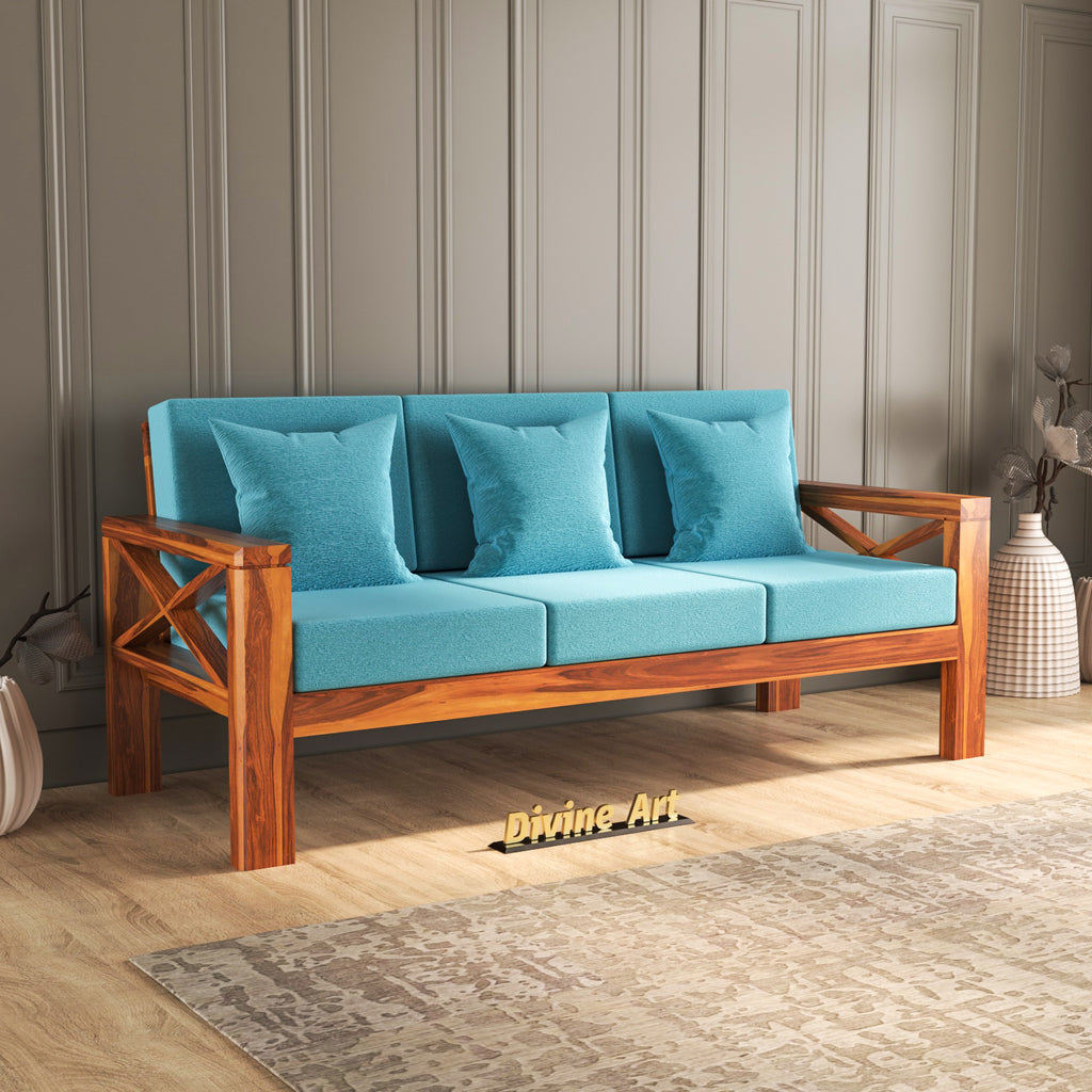 Solvane Sheesham Wood 3 Seater Sofa | Natural Finish