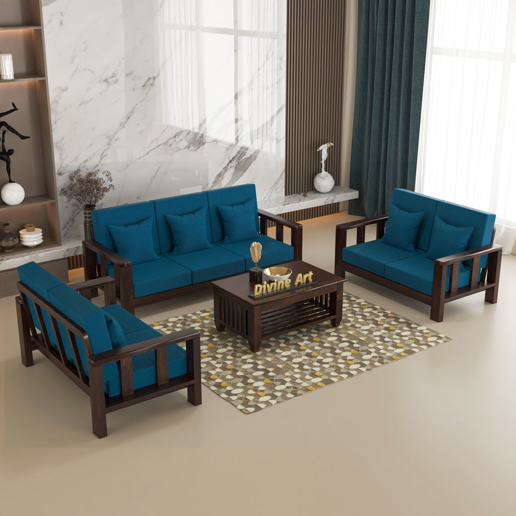 Solid Sheesham Wood 7 Seater Wooden Sofa Set For Modern Living Room