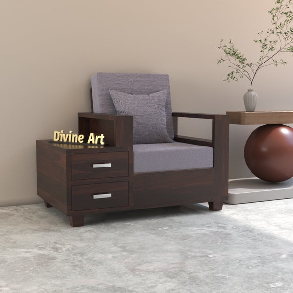 Colaba Sheesham Wood 1 Seater Sofa with Side Box Drawer