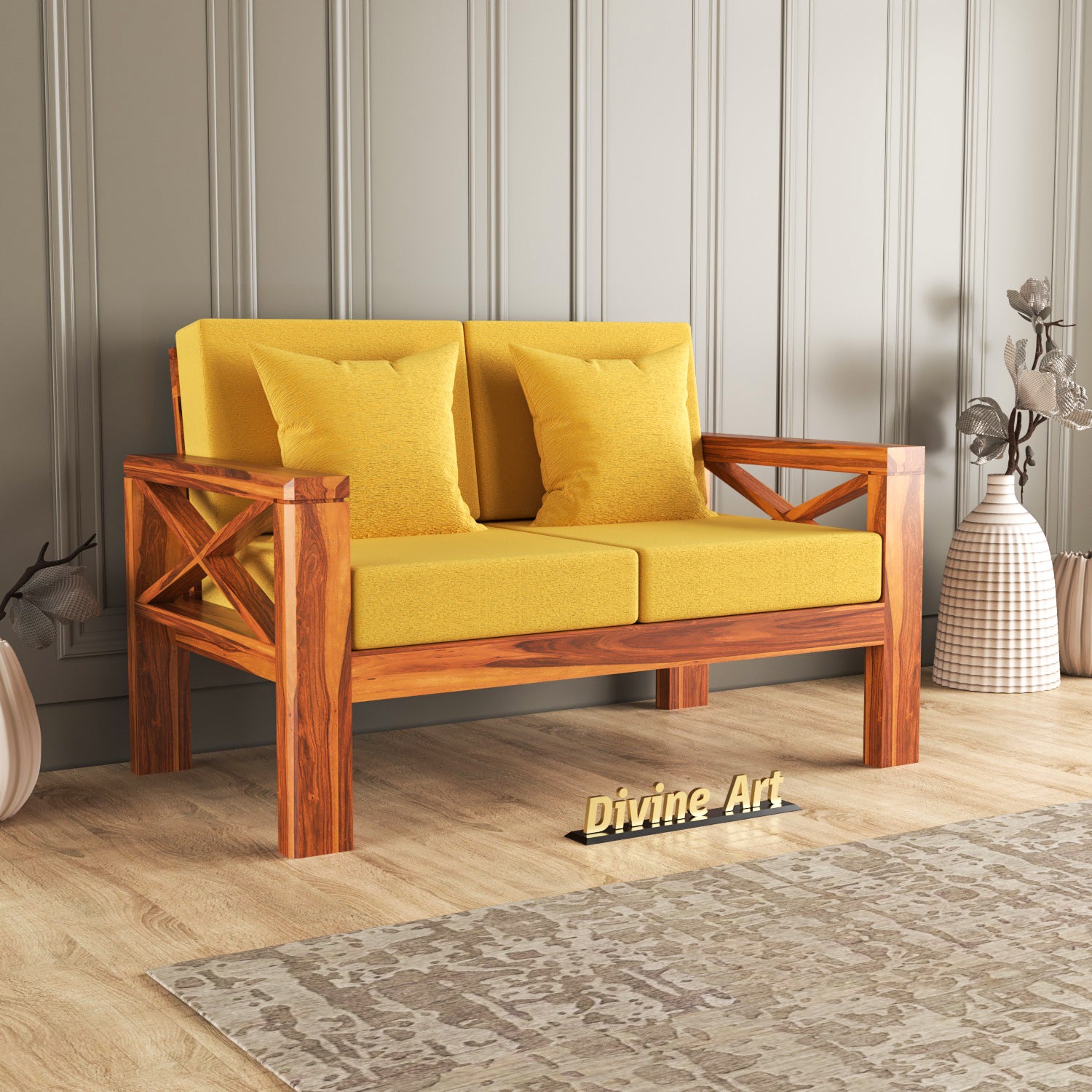 Elantra Sheesham Wood 2 Seater Sofa | Natural Finish