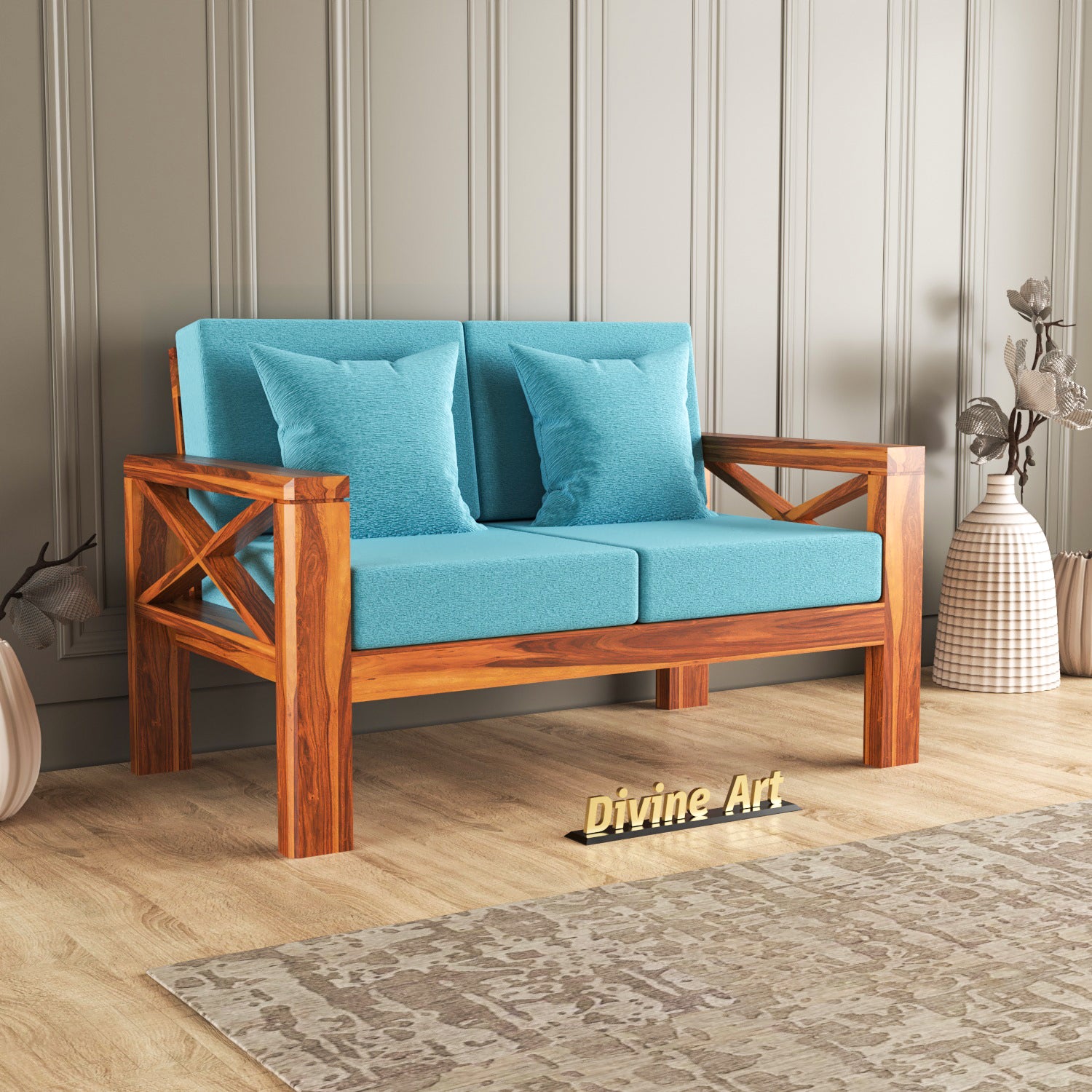 Elantra Sheesham Wood 2 Seater Sofa | Natural Finish