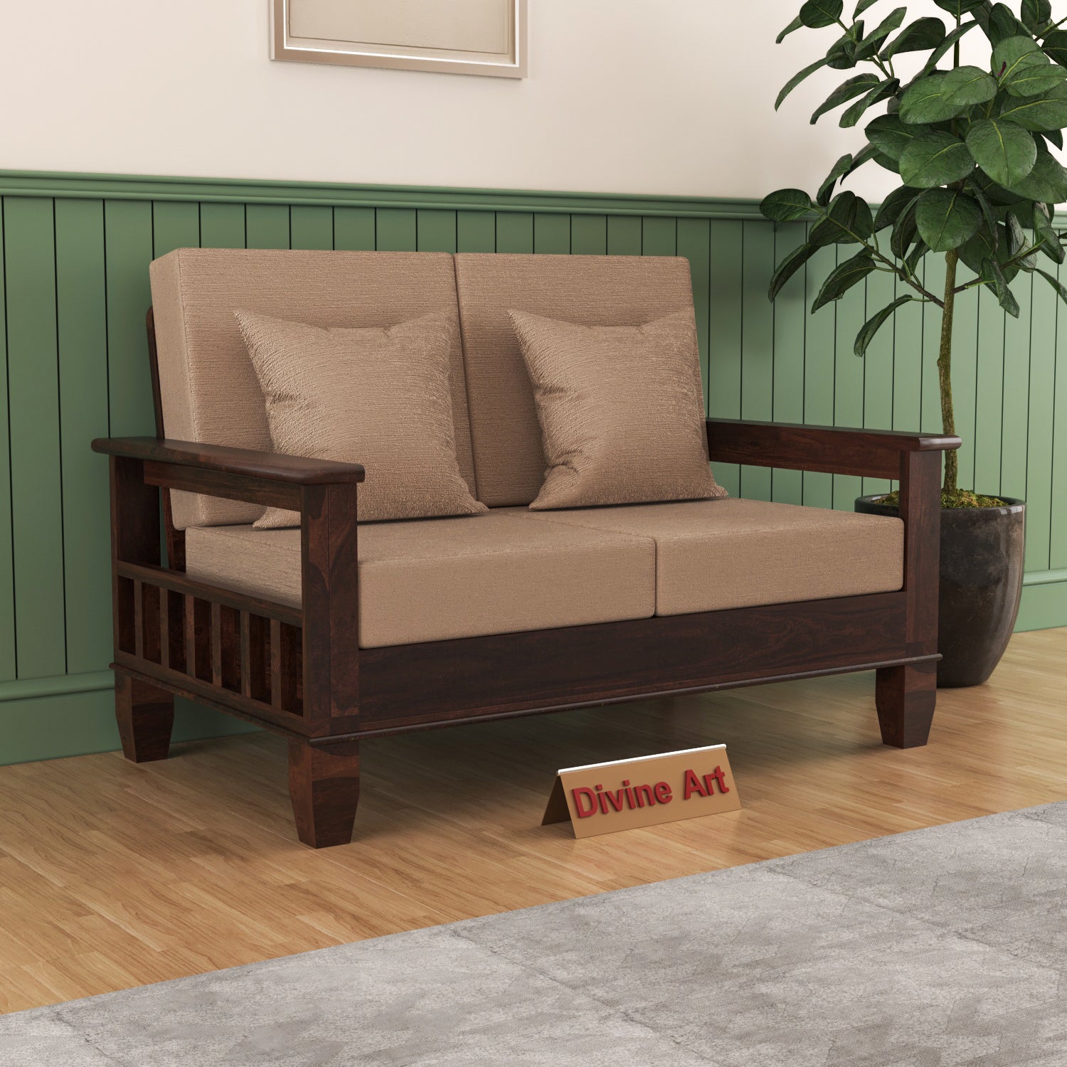 Loritha Sheesham Wooden 2 Seater Sofa | Walnut Finish