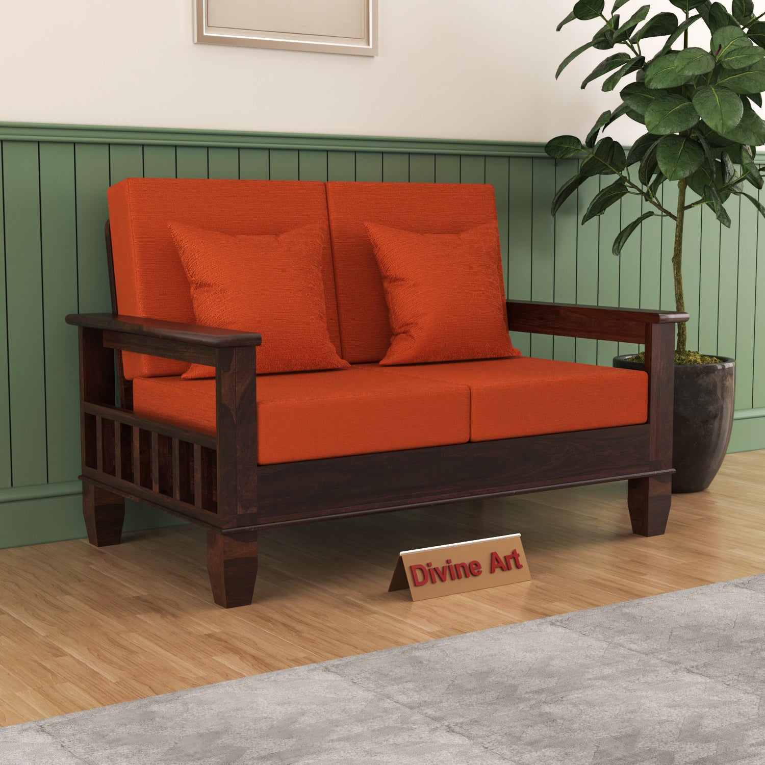 Loritha Sheesham Wooden 2 Seater Sofa | Walnut Finish