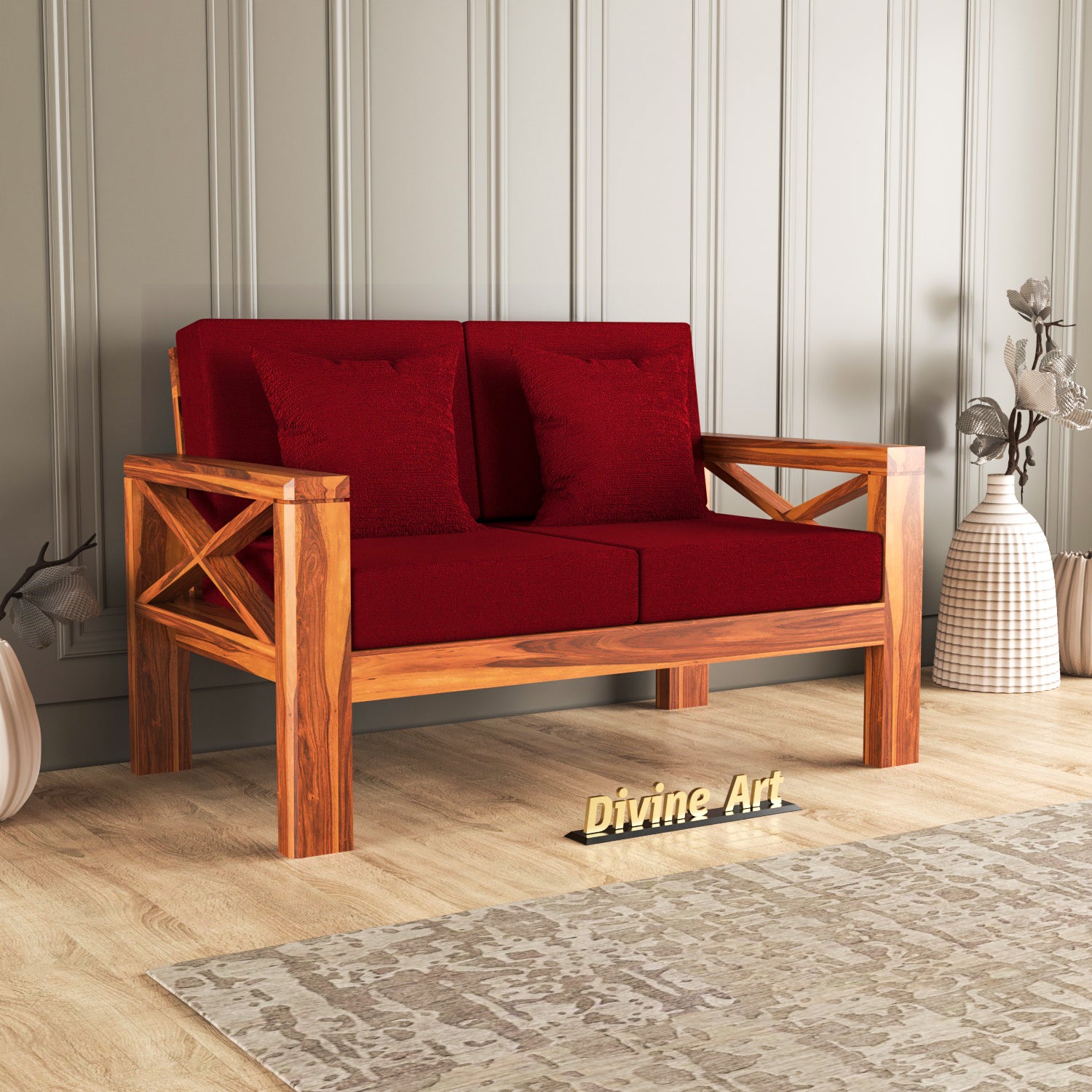 Elantra Sheesham Wood 2 Seater Sofa | Natural Finish