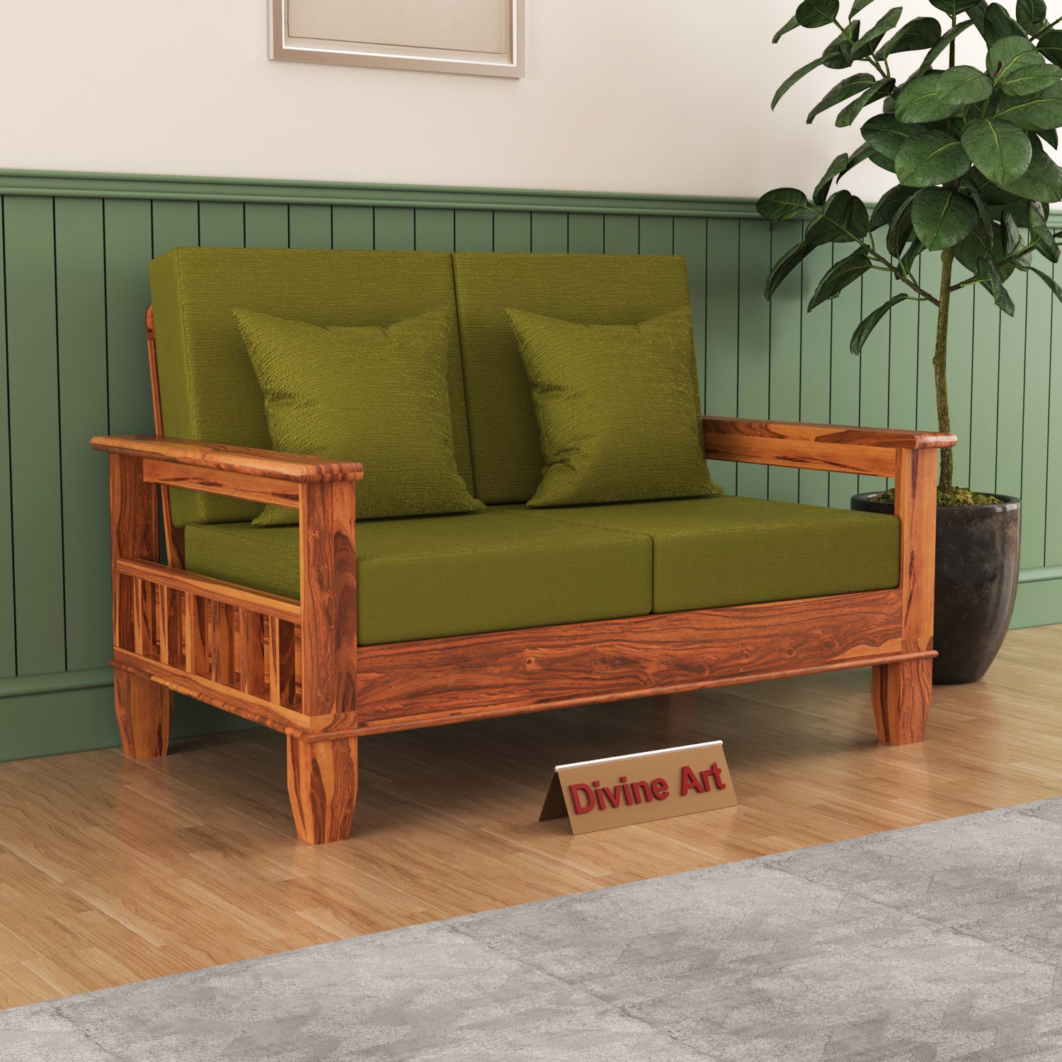 Loritha Sheesham Wooden 2 Seater Sofa | Natural Finish