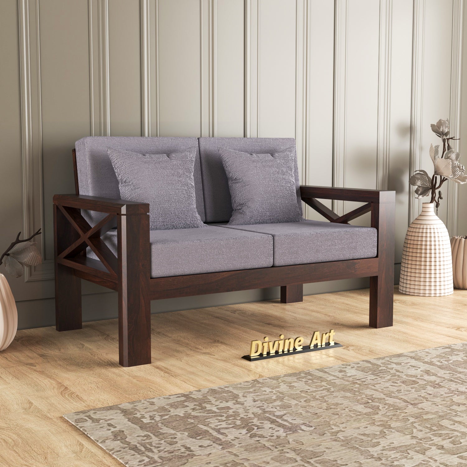 Elantra Sheesham Wood 2 Seater Sofa | Walnut Finish