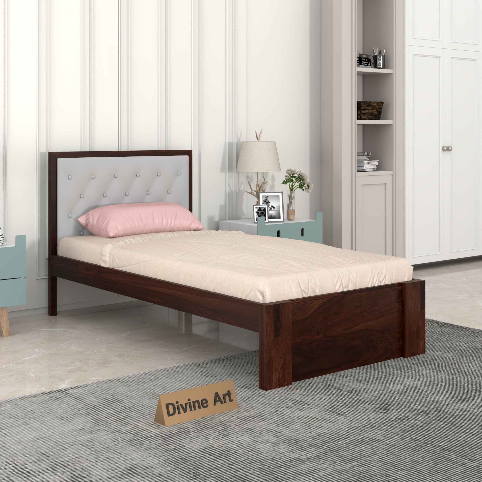 Solid Sheesham Wood Single Bed without storage