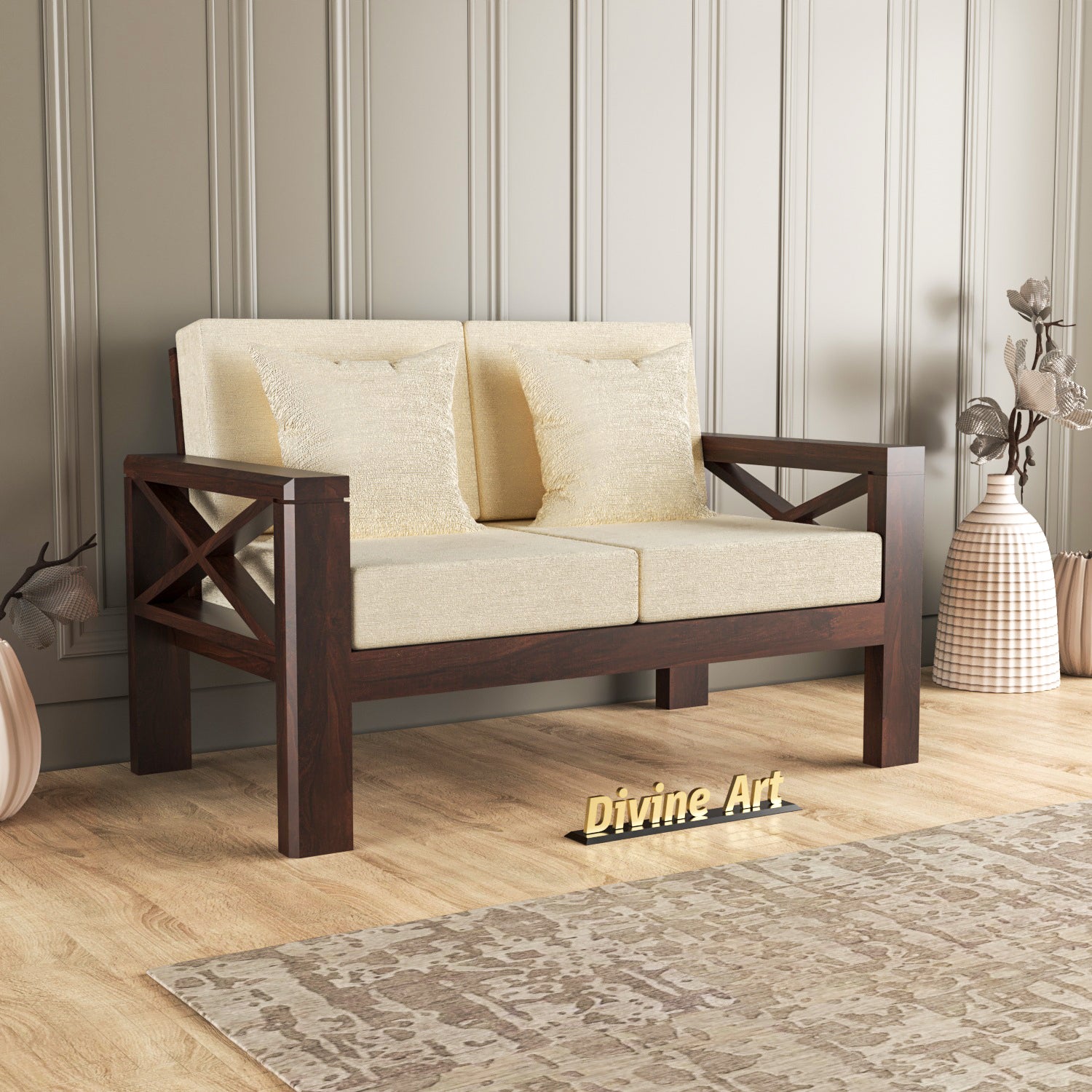 Elantra Sheesham Wood 2 Seater Sofa | Walnut Finish