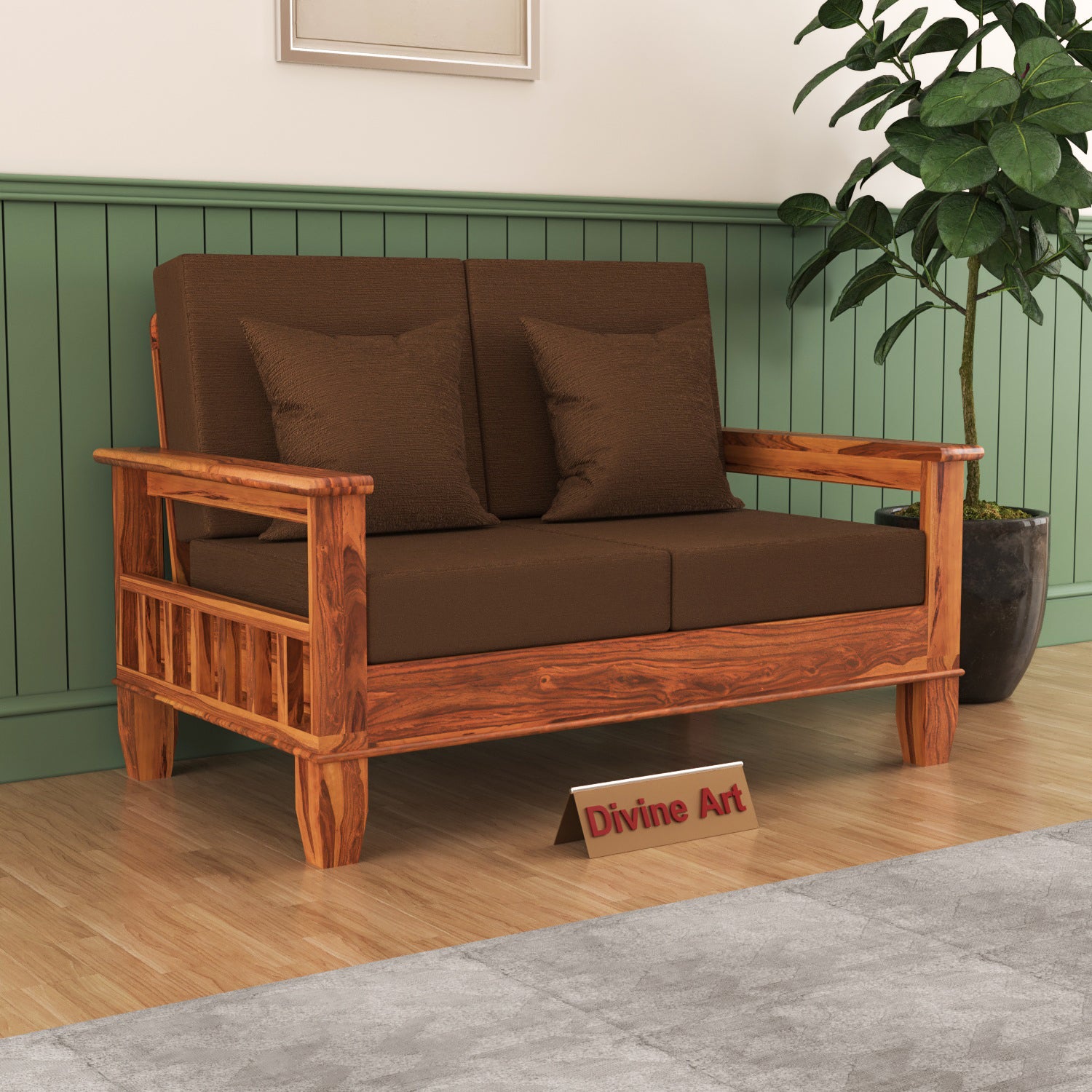 Loritha Sheesham Wooden 2 Seater Sofa | Natural Finish