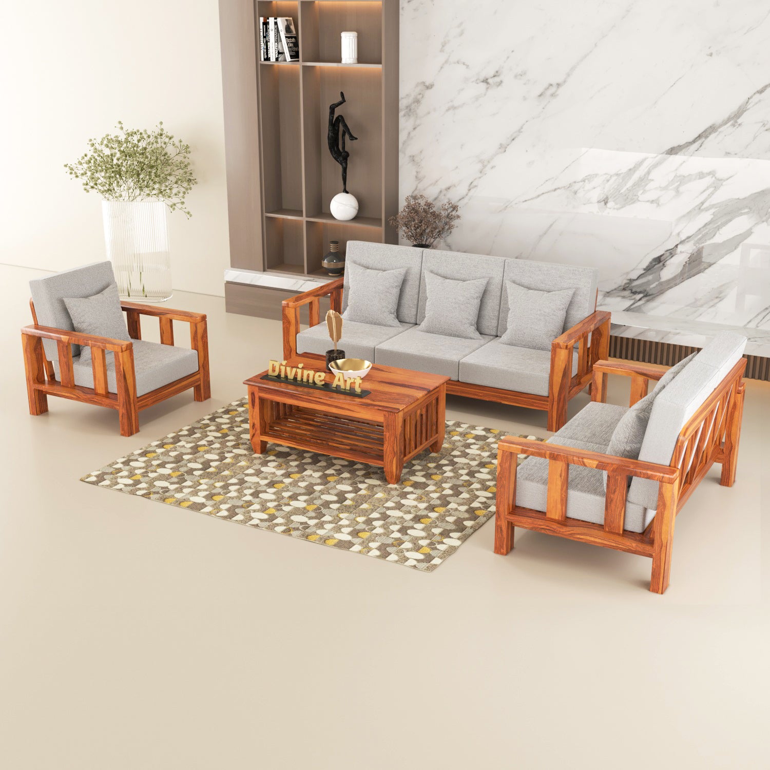 Premium Solid Sheesham Wood 6 Seater Wooden Sofa Set (3+2+1)