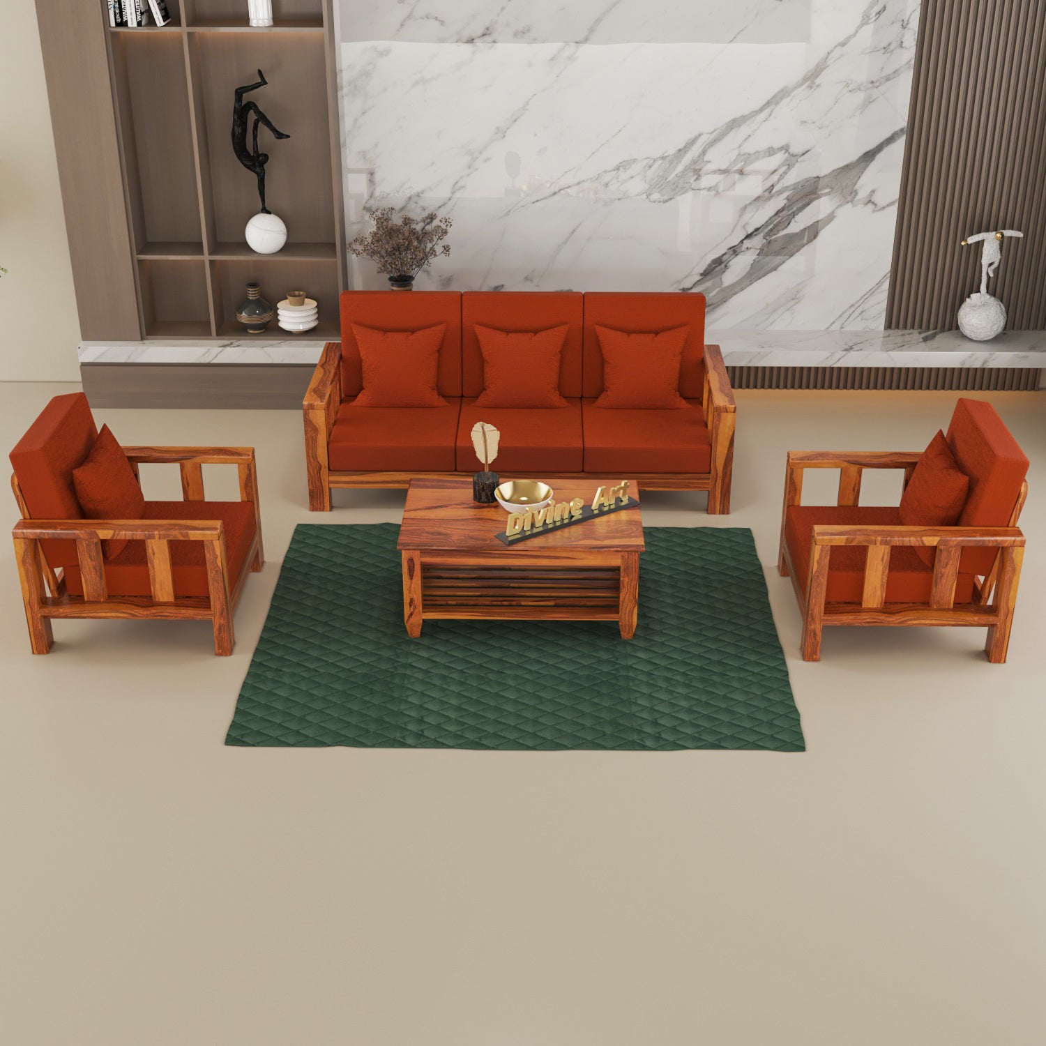 Solid Sheesham Wood 5 Seater Wooden Sofa Set | Natural Finish