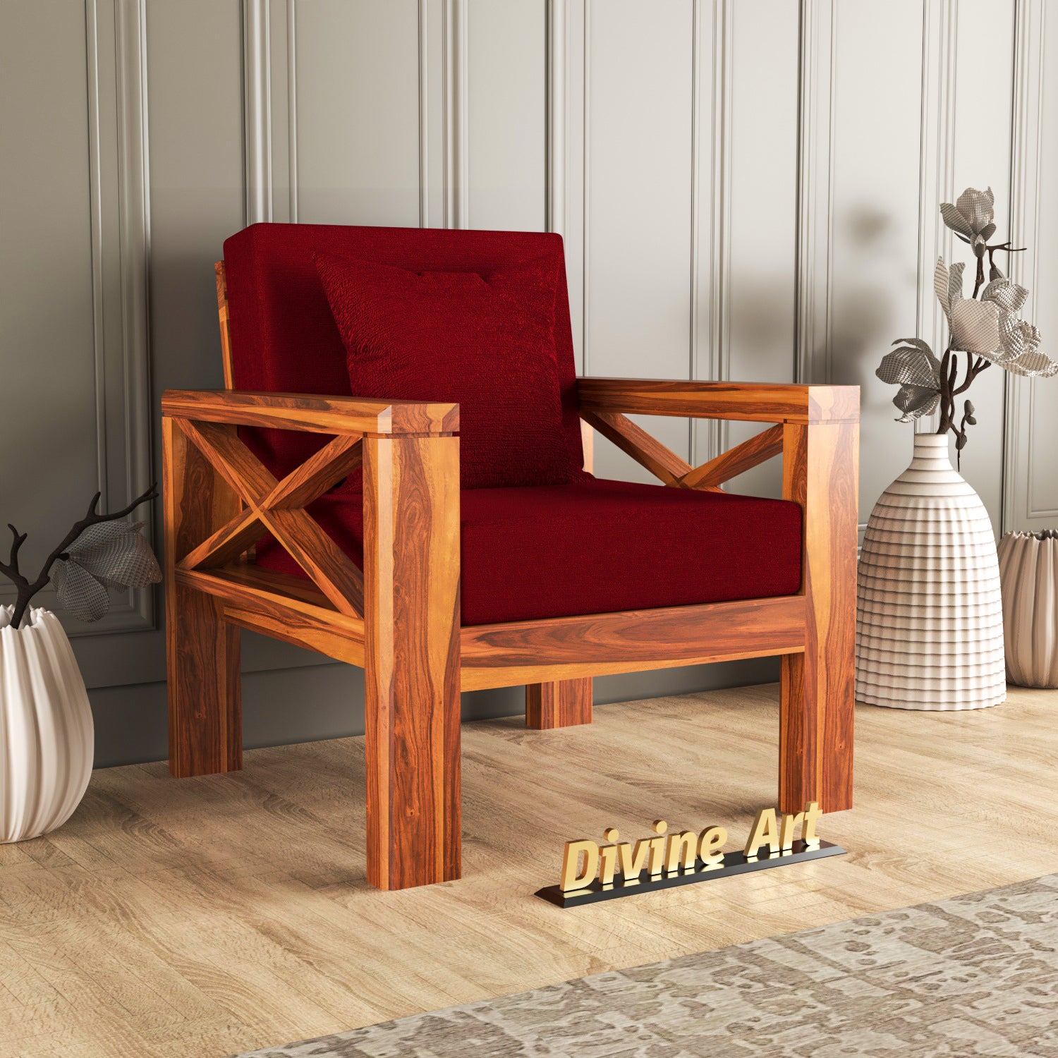 Drivora Sheesham Wood 1 Seater Sofa | Walnut Finish