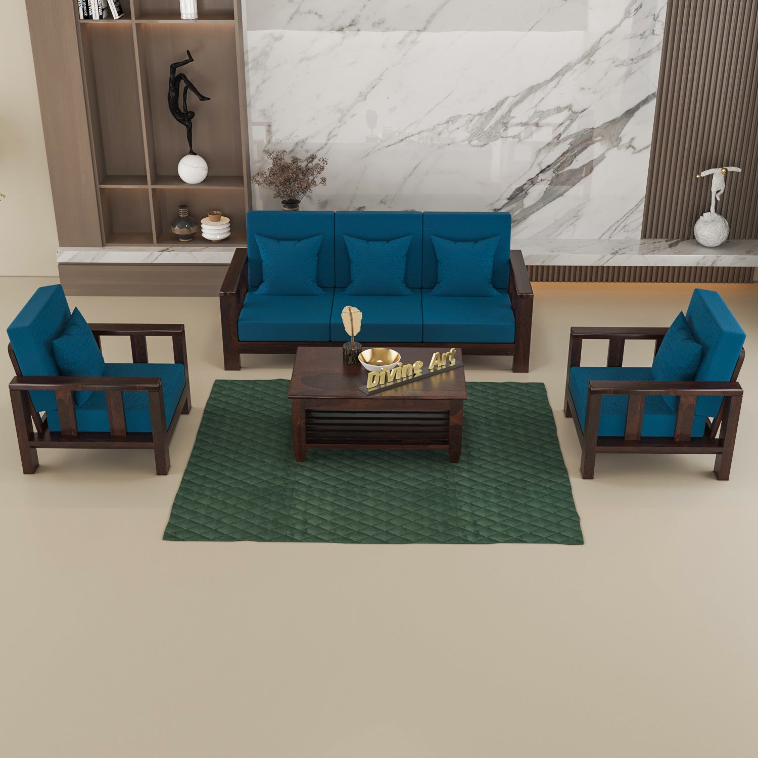 Solid Sheesham Wood 5 Seater Wooden Sofa Set | Walnut Finish