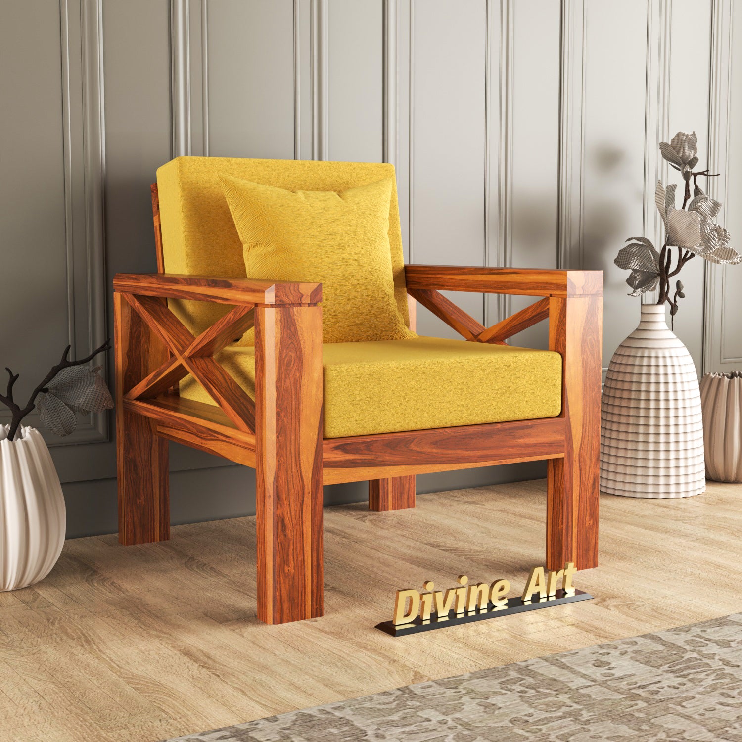 Drivora Sheesham Wood 1 Seater Sofa | Walnut Finish