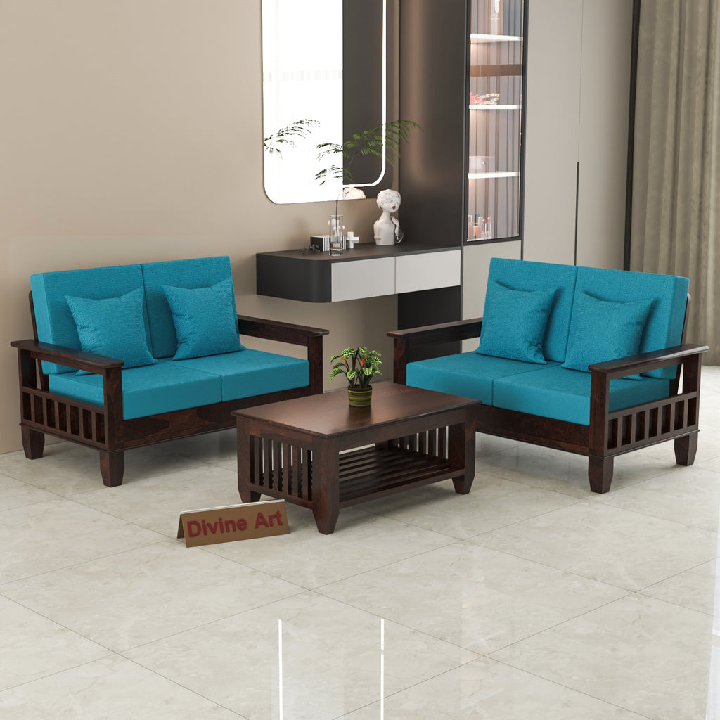 Solid Sheesham Wood 4 Seater Wooden Sofa for Living Room | Walnut Finish