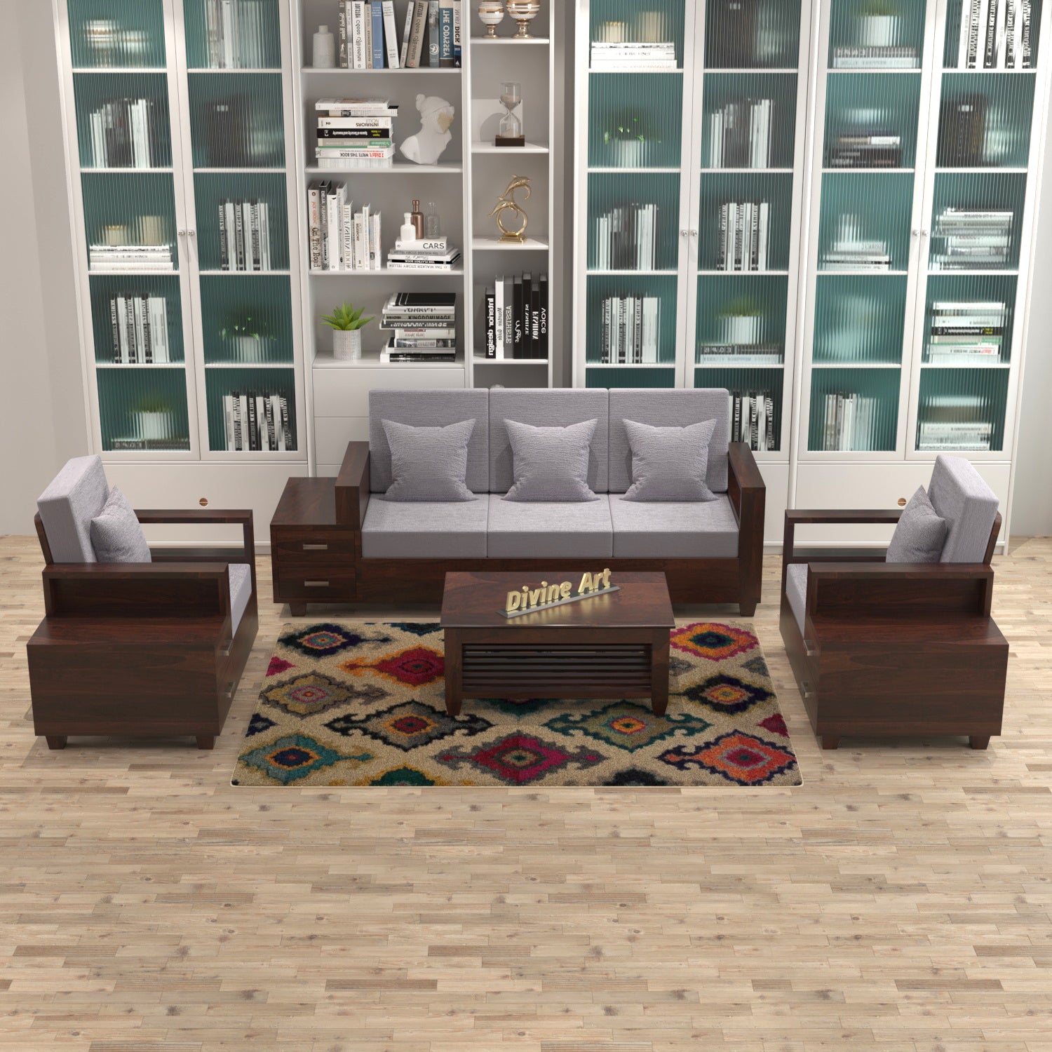 Solid Sheesham Wood 3+1+1 Sofa Set with Side Drawers | 3 Years Warranty