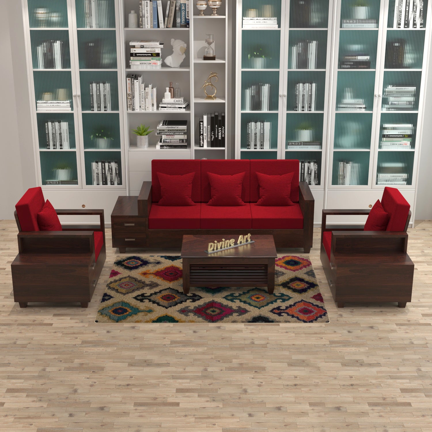 Solid Sheesham Wood 3+1+1 Sofa Set with Side Drawers | 3 Years Warranty