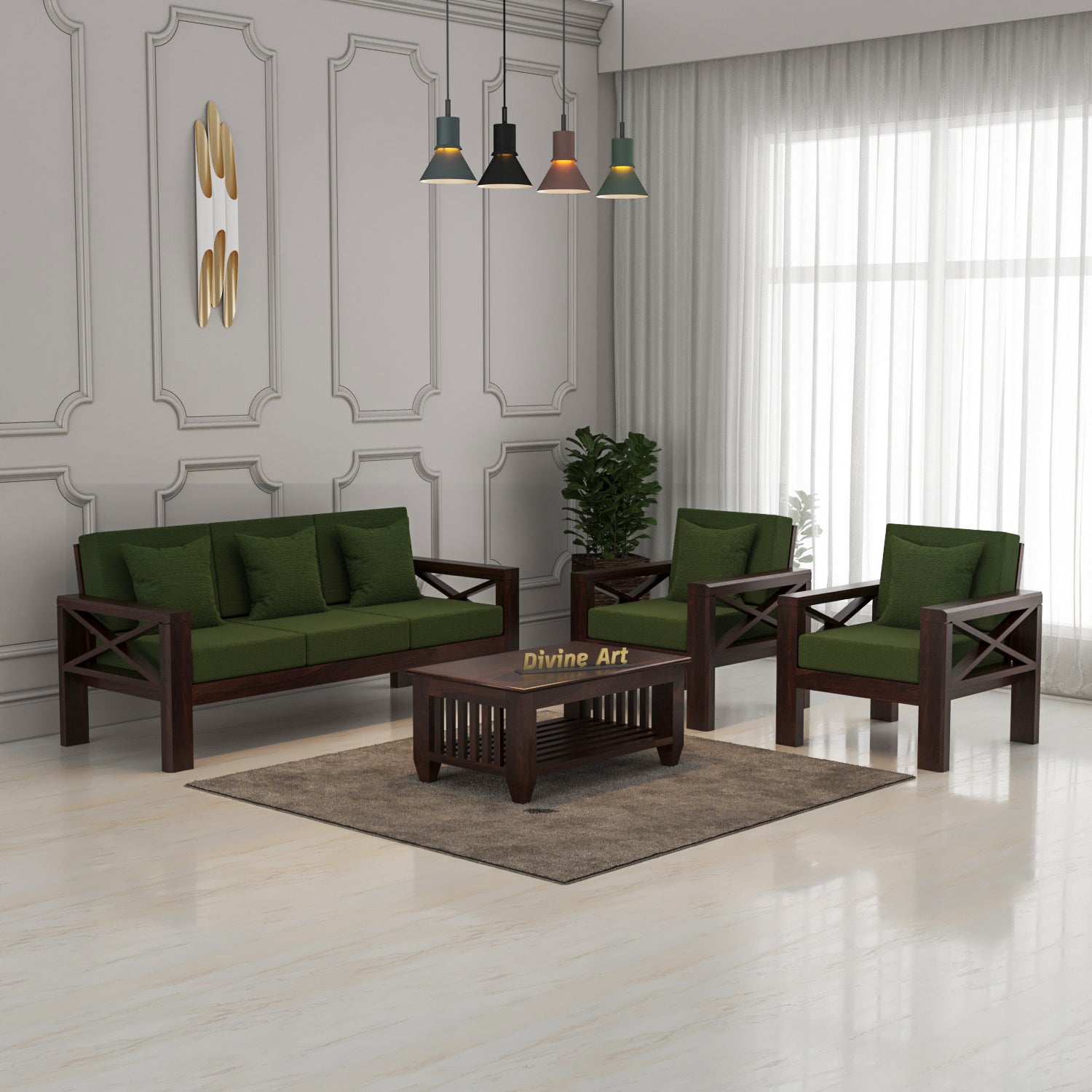 Boston Sheesham Wood 5 Seater Sofa Set | Walnut Finish